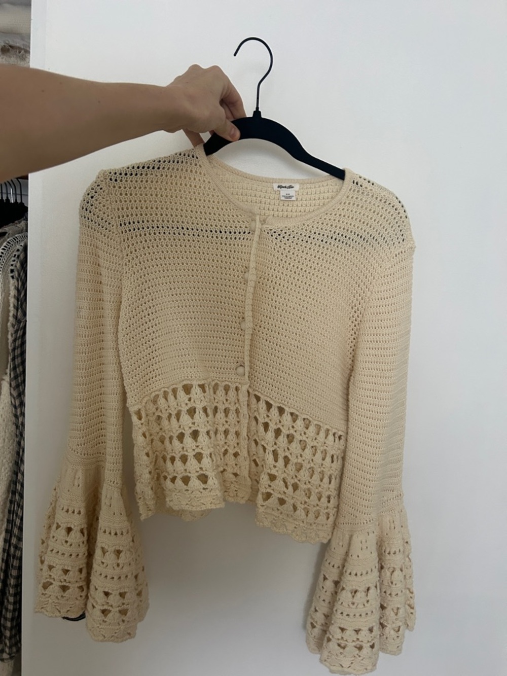 Kimchi Blue Cream Crochet Button-Front Women's Sweater